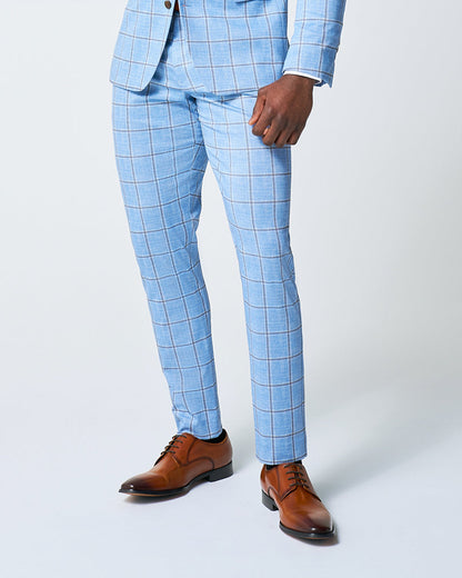 State & Liberty - Athletic Fit Stretch Suit Pants - Light Blue and Brown Big Windowpane