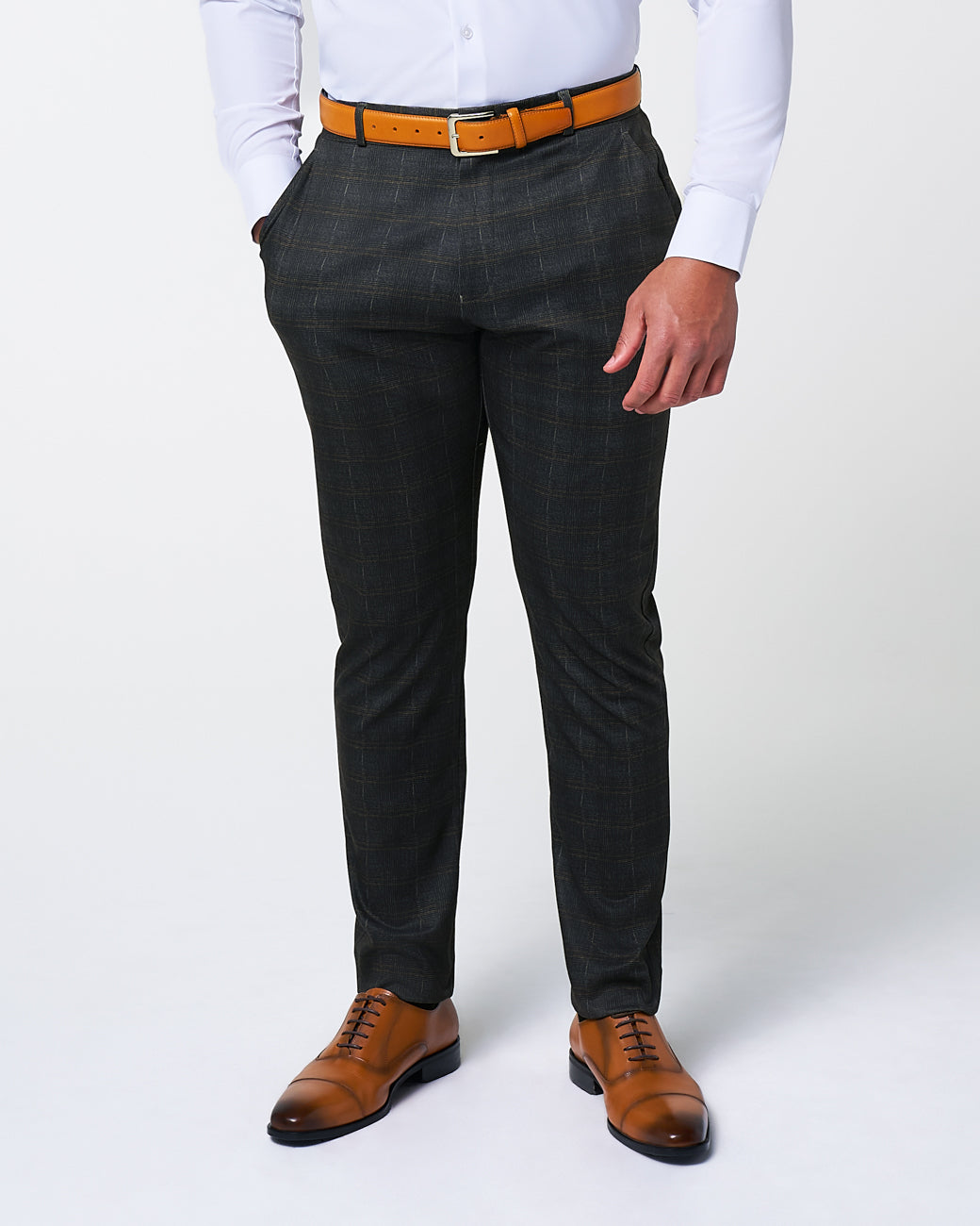 State & Liberty - Athletic Fit Stretch Suit Pants - Brown Plaid