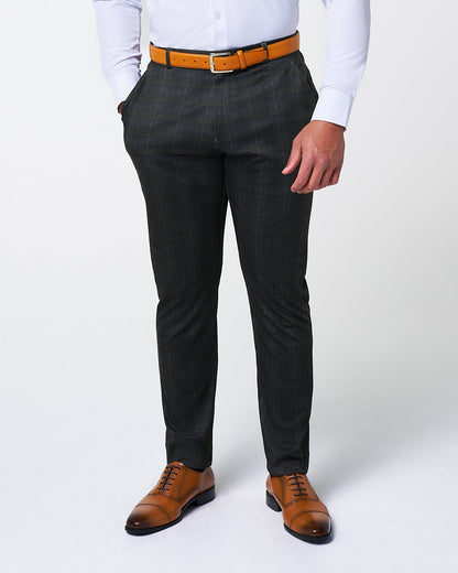 State & Liberty - Athletic Fit Stretch Suit Pants - Brown Plaid