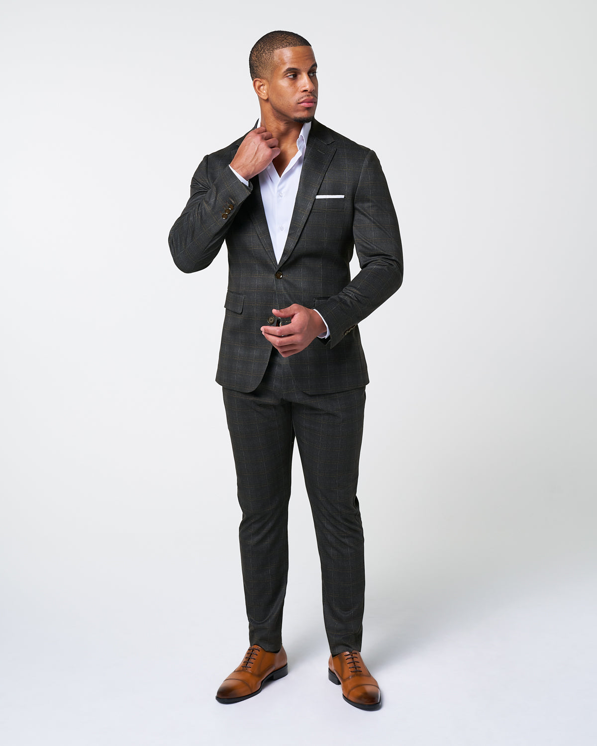 State & Liberty - Athletic Fit Stretch Suit Pants - Brown Plaid