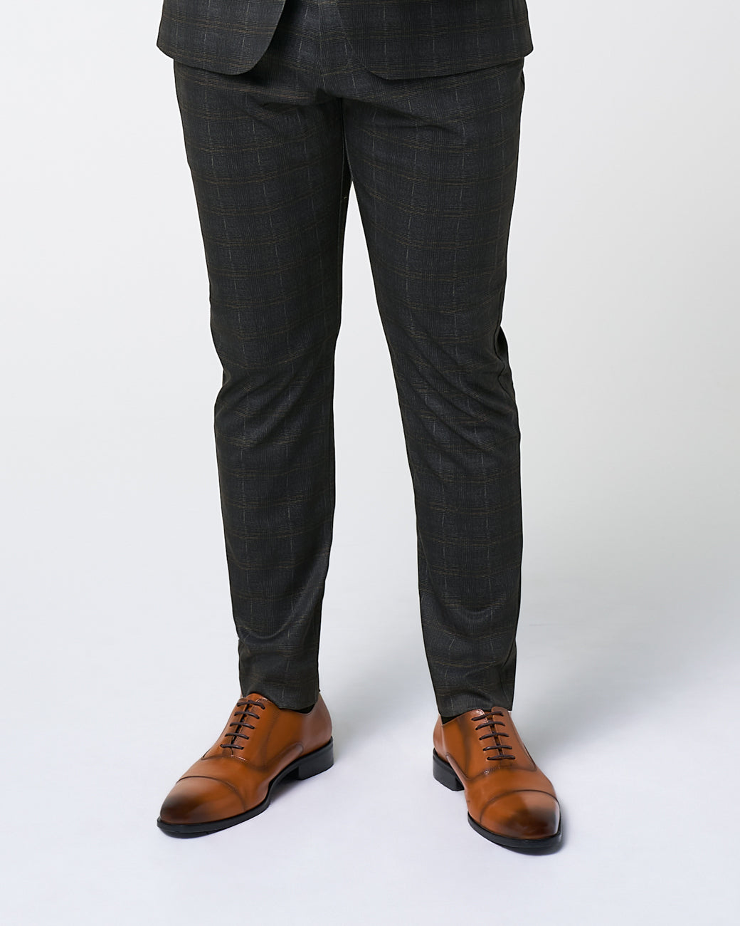 State & Liberty - Athletic Fit Stretch Suit Pants - Brown Plaid