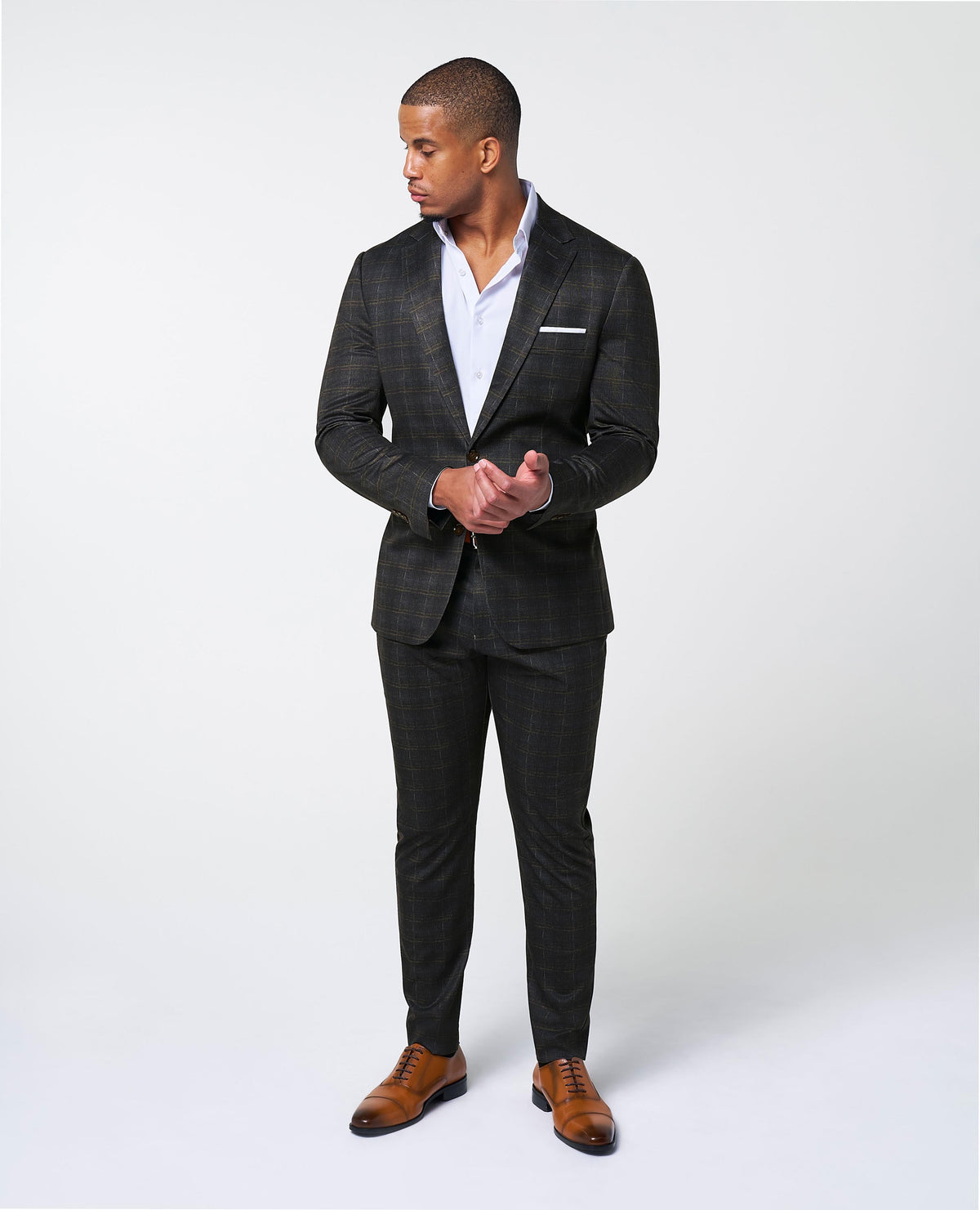 State & Liberty - Athletic Fit Stretch Suit Pants - Brown Plaid