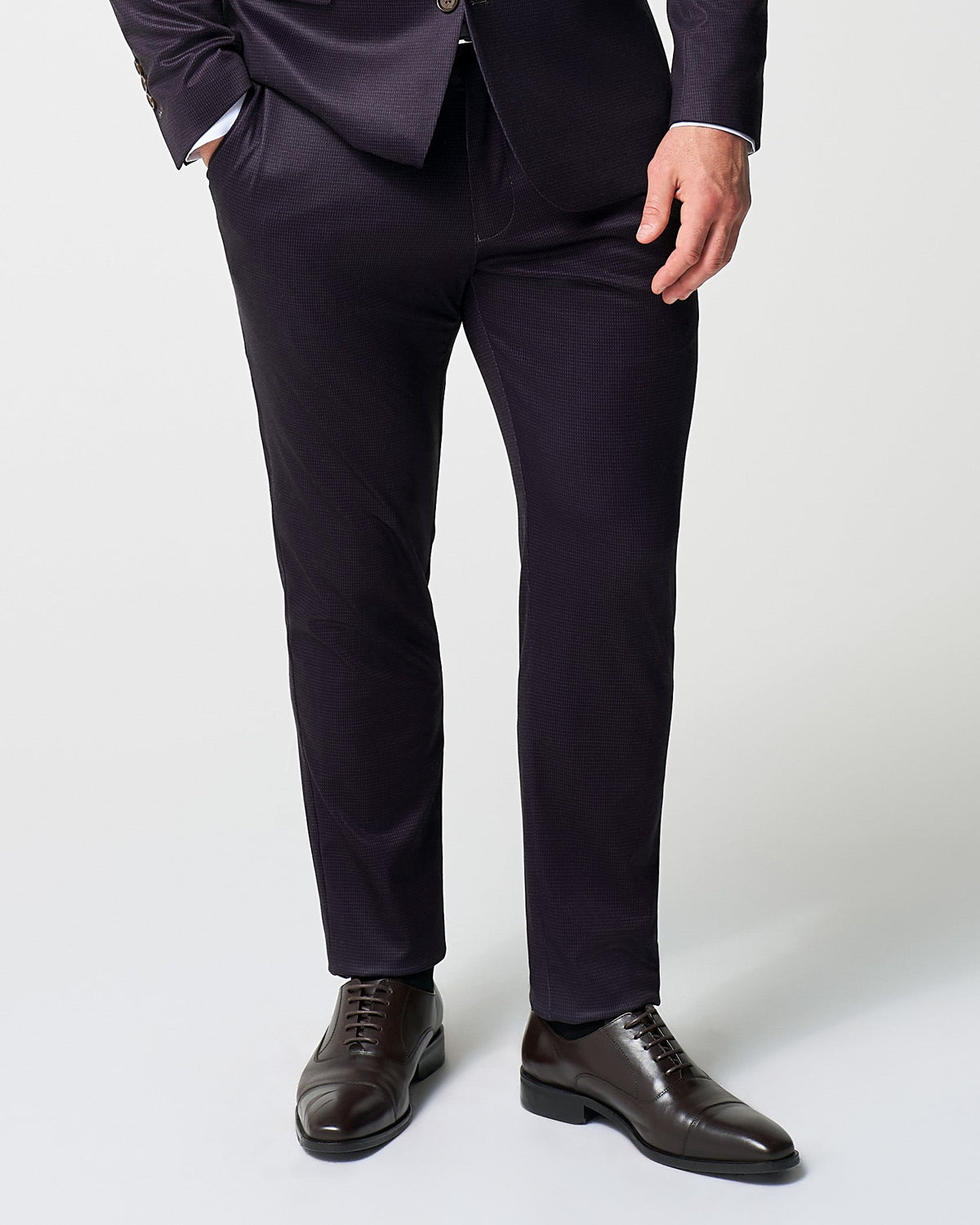 State & Liberty - Athletic Fit Stretch Suit Pants - Deep Burgundy Microcheck