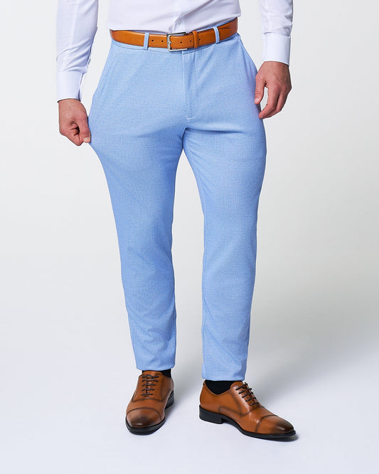 State & Liberty - Athletic Fit Stretch Suit Pants - Light Blue Mini Houndstooth