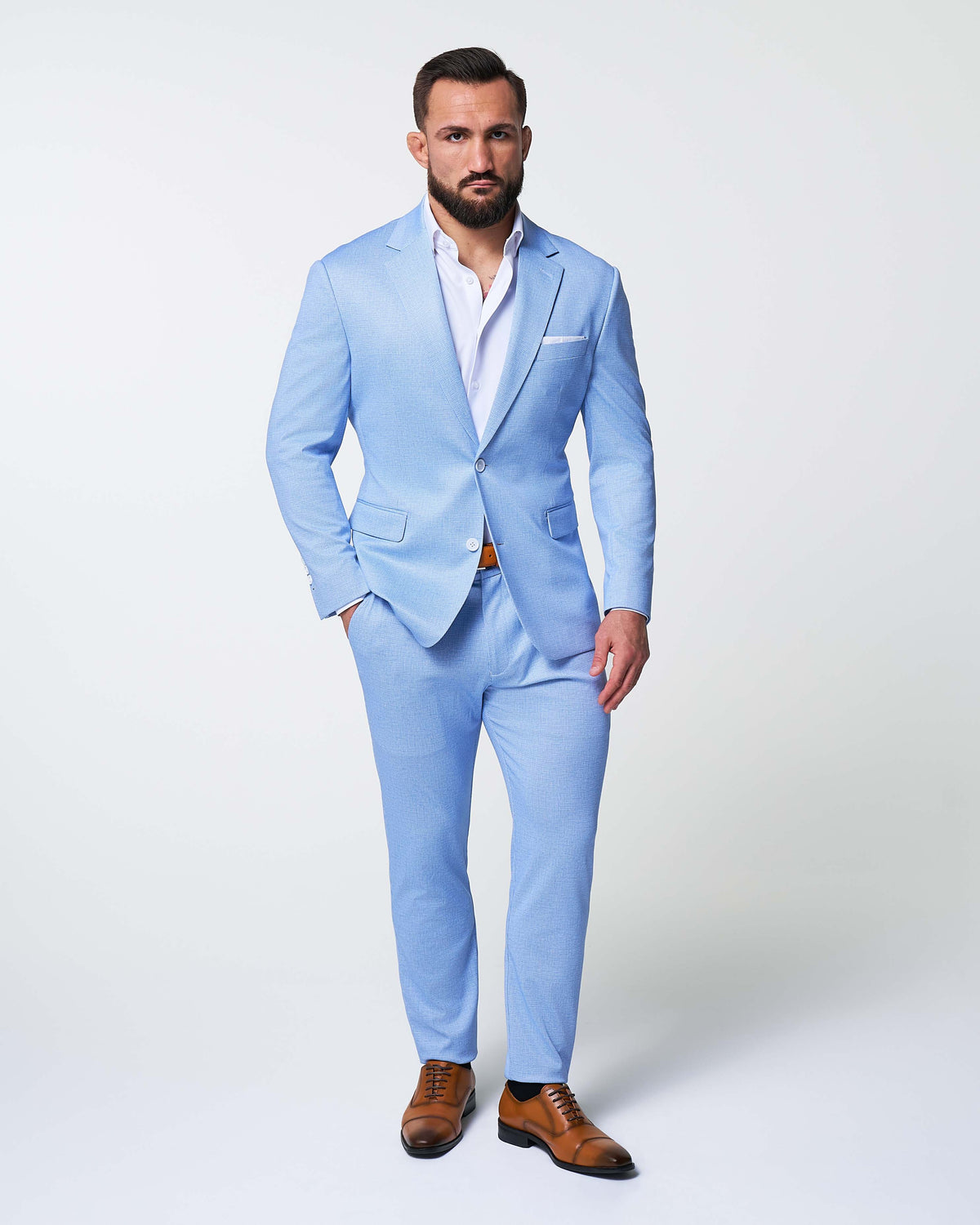 State & Liberty - Athletic Fit Stretch Suit Pants - Light Blue Mini Houndstooth