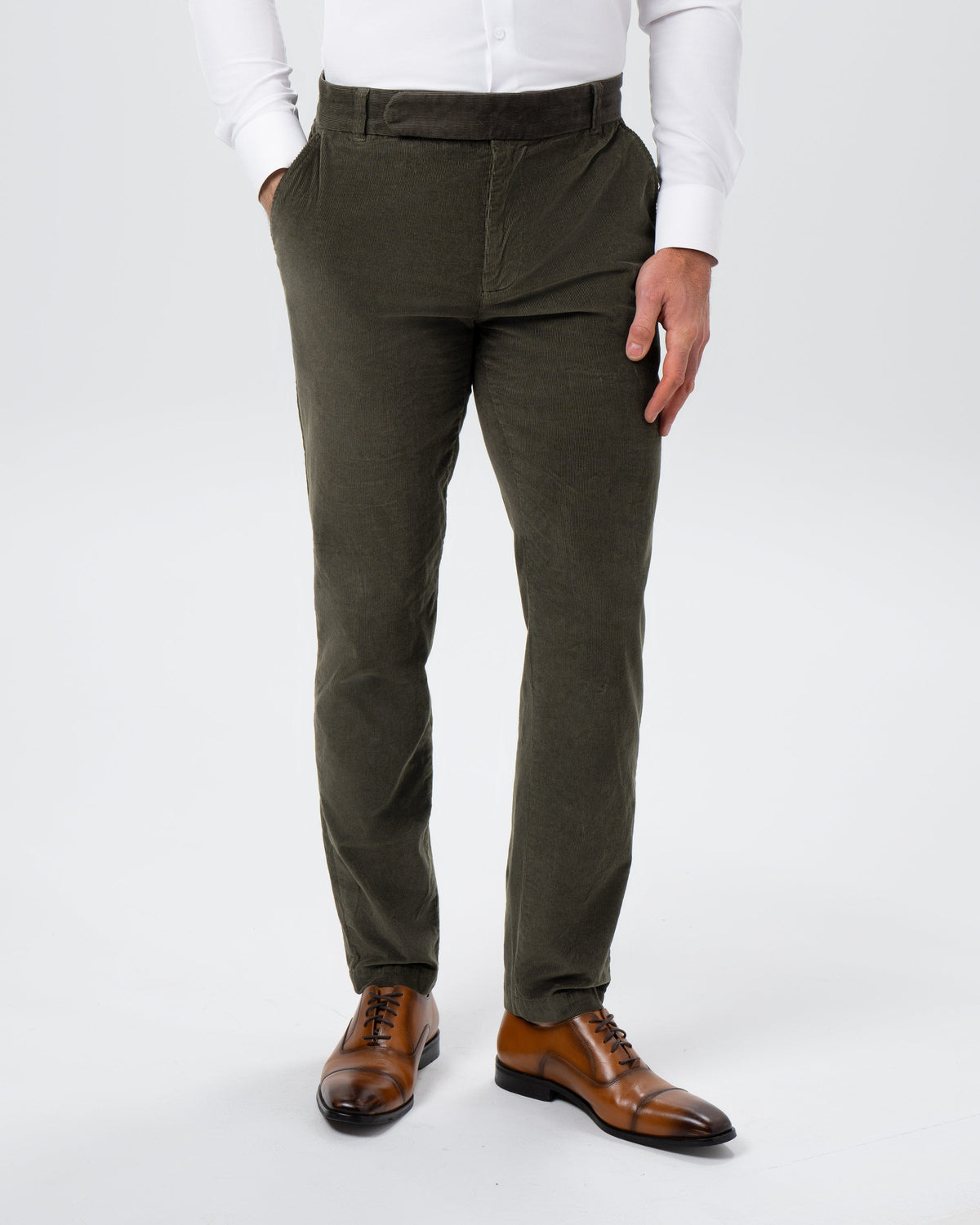 State & Liberty - Corduroy Flat Front Waistband Pant - Dark Olive