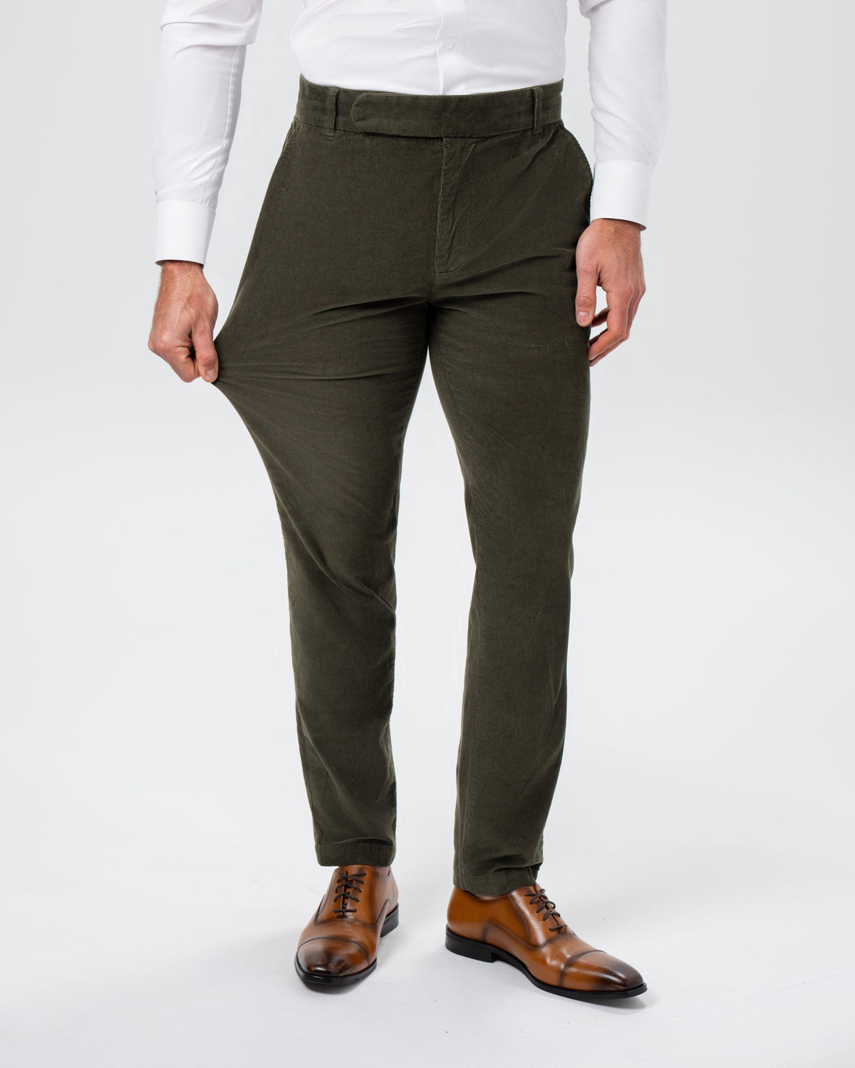 State & Liberty - Corduroy Flat Front Waistband Pant - Dark Olive