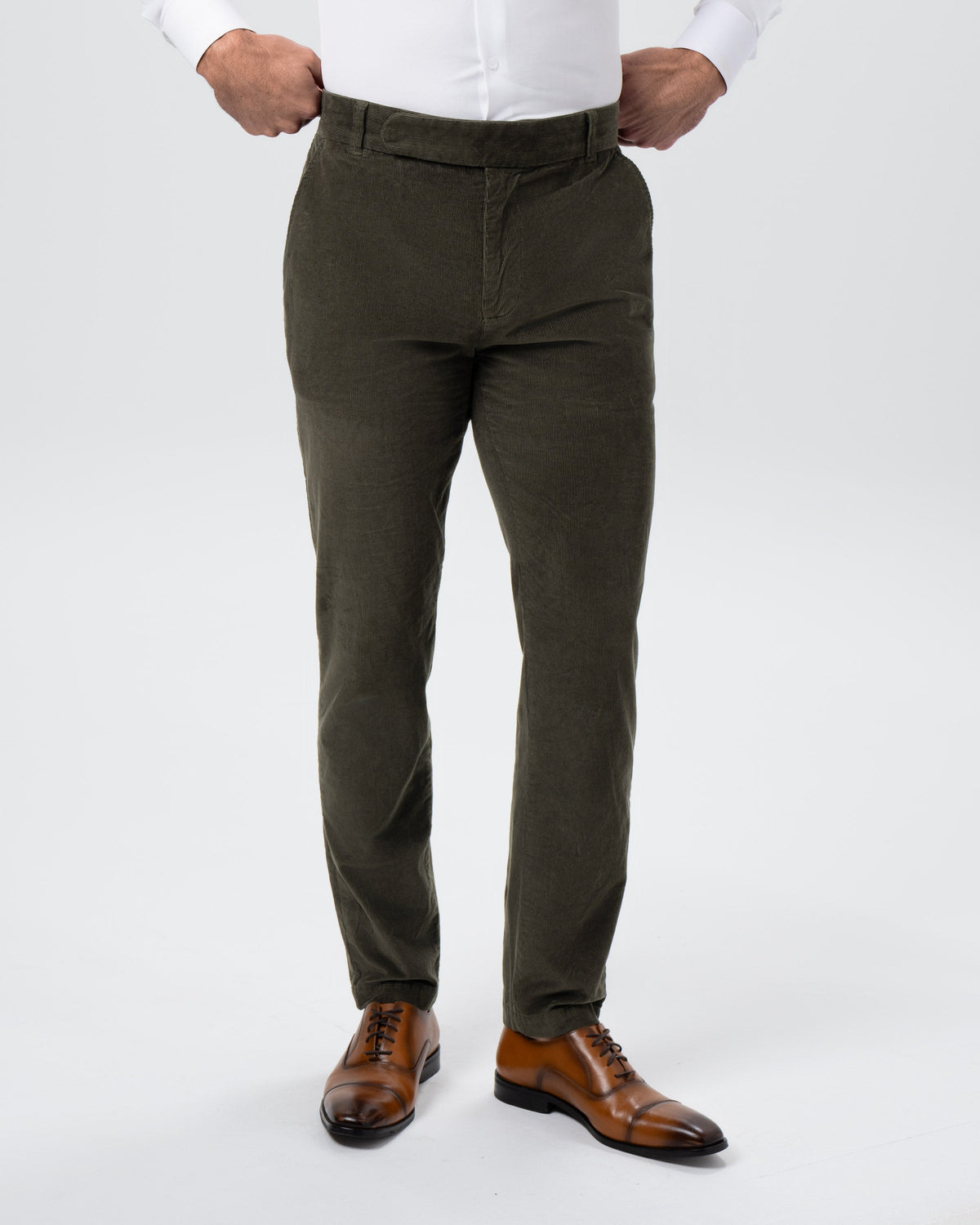State & Liberty - Corduroy Flat Front Waistband Pant - Dark Olive