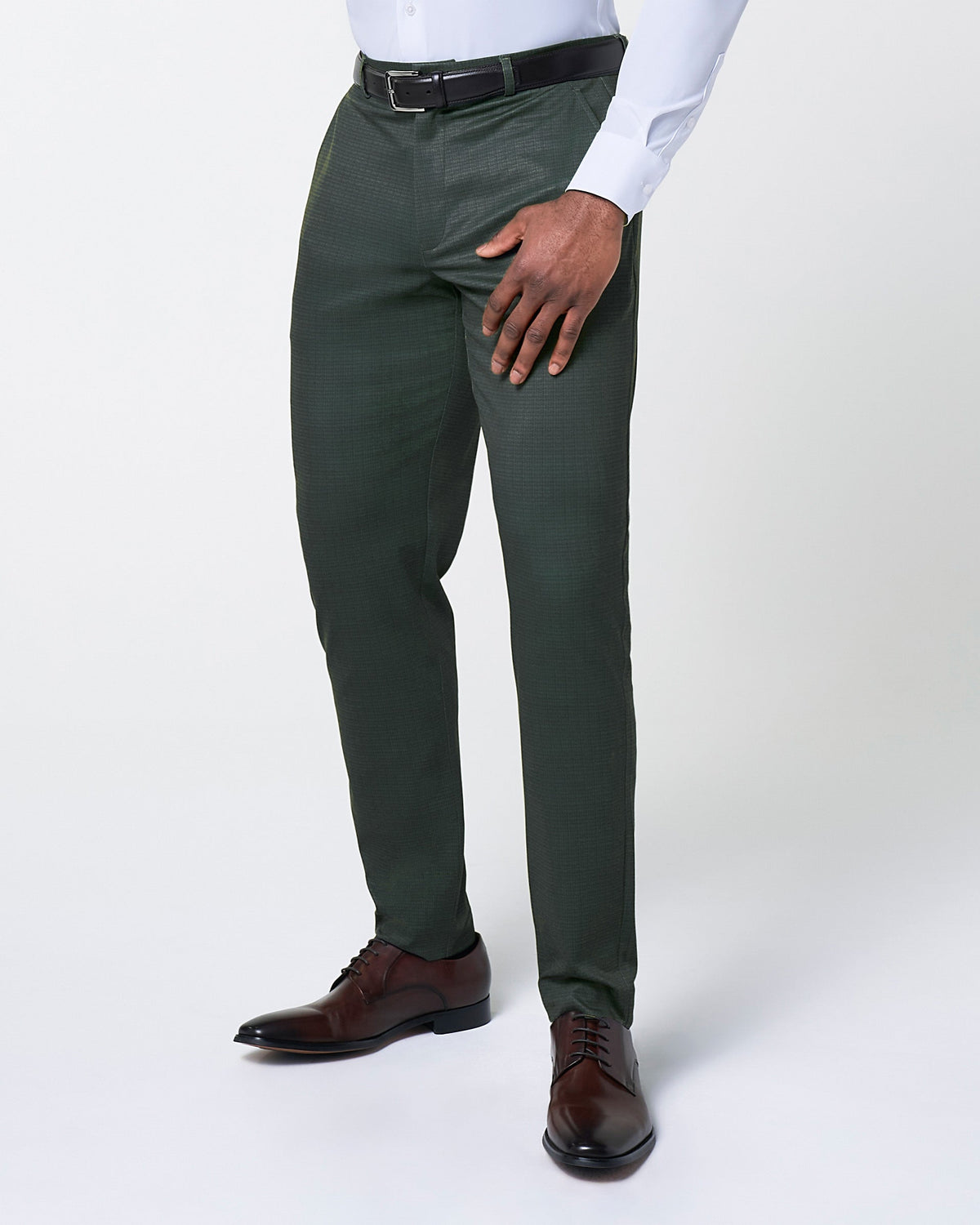 State & Liberty - Athletic Fit Stretch Suit Pants - Army Green Microcheck