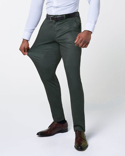 State & Liberty - Athletic Fit Stretch Suit Pants - Army Green Microcheck