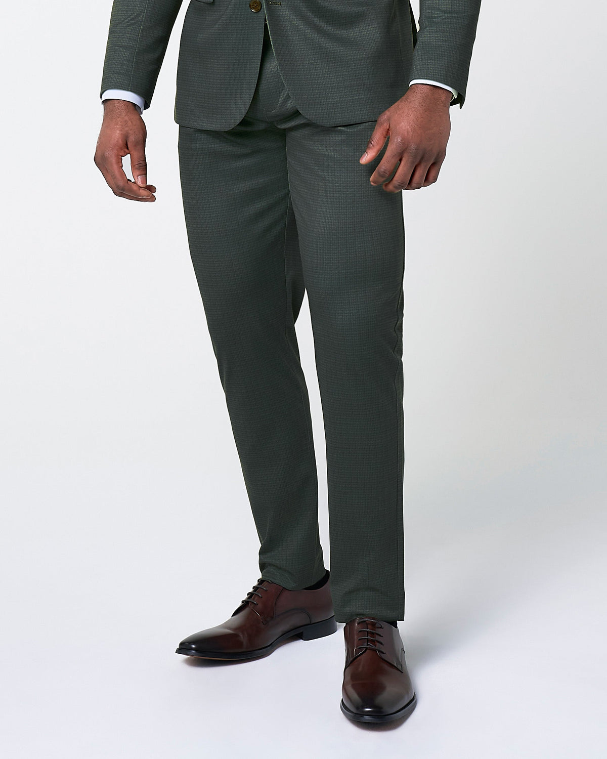 State & Liberty - Athletic Fit Stretch Suit Pants - Army Green Microcheck