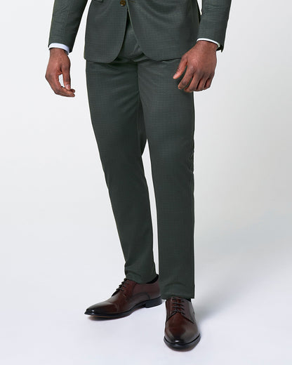 State & Liberty - Athletic Fit Stretch Suit Pants - Army Green Microcheck