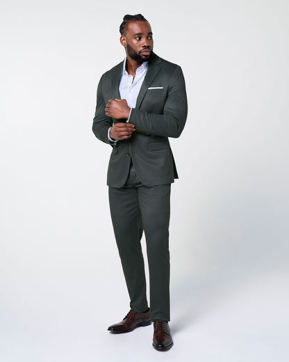 State & Liberty - Athletic Fit Stretch Suit Pants - Army Green Microcheck