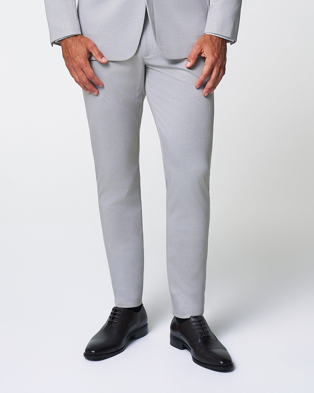 State & Liberty - Brushed Tech Suit Pant - Light Grey Microcheck