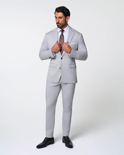 State & Liberty - Brushed Tech Suit Pant - Light Grey Microcheck