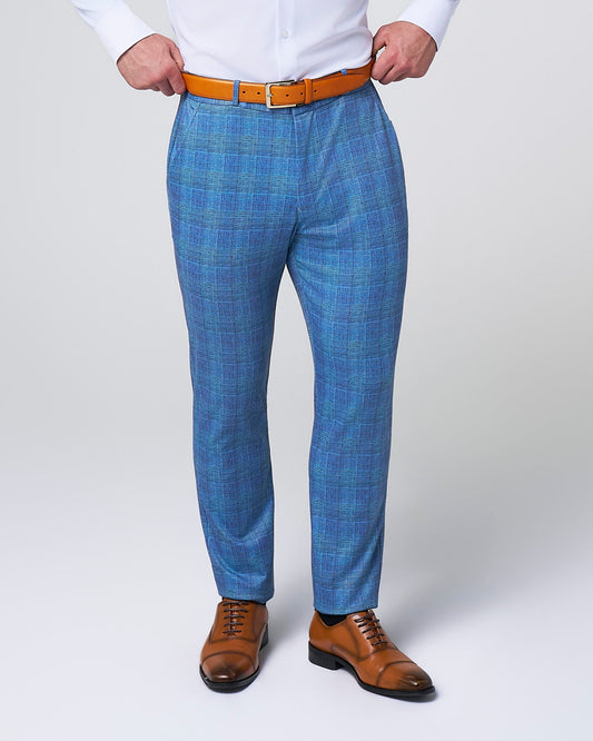 State & Liberty - Brushed Tech Suit Pant - Electric Blue Plaid