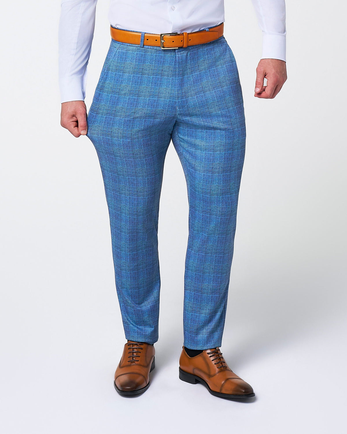 State & Liberty - Brushed Tech Suit Pant - Electric Blue Plaid