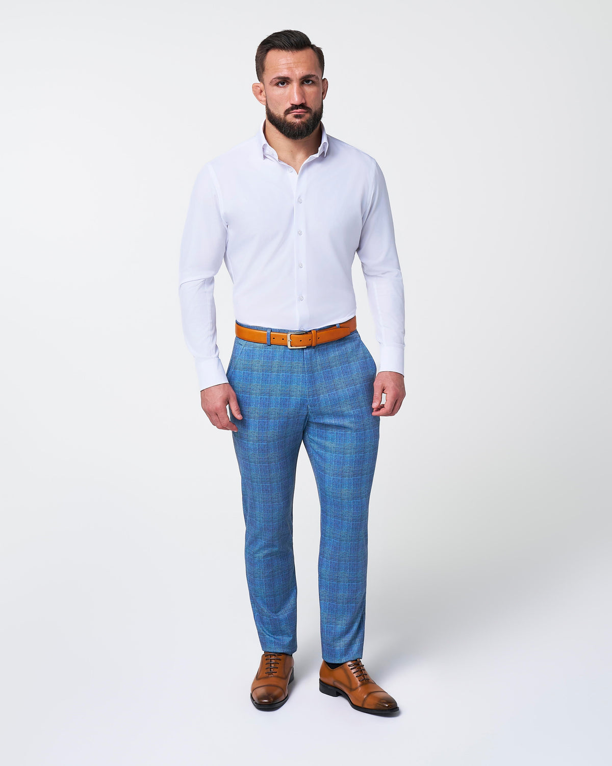 State & Liberty - Brushed Tech Suit Pant - Electric Blue Plaid