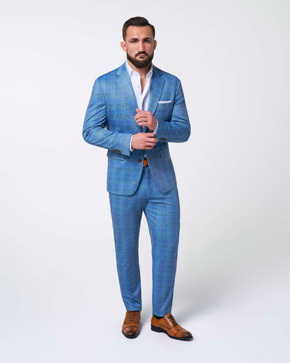 State & Liberty - Brushed Tech Suit Pant - Electric Blue Plaid