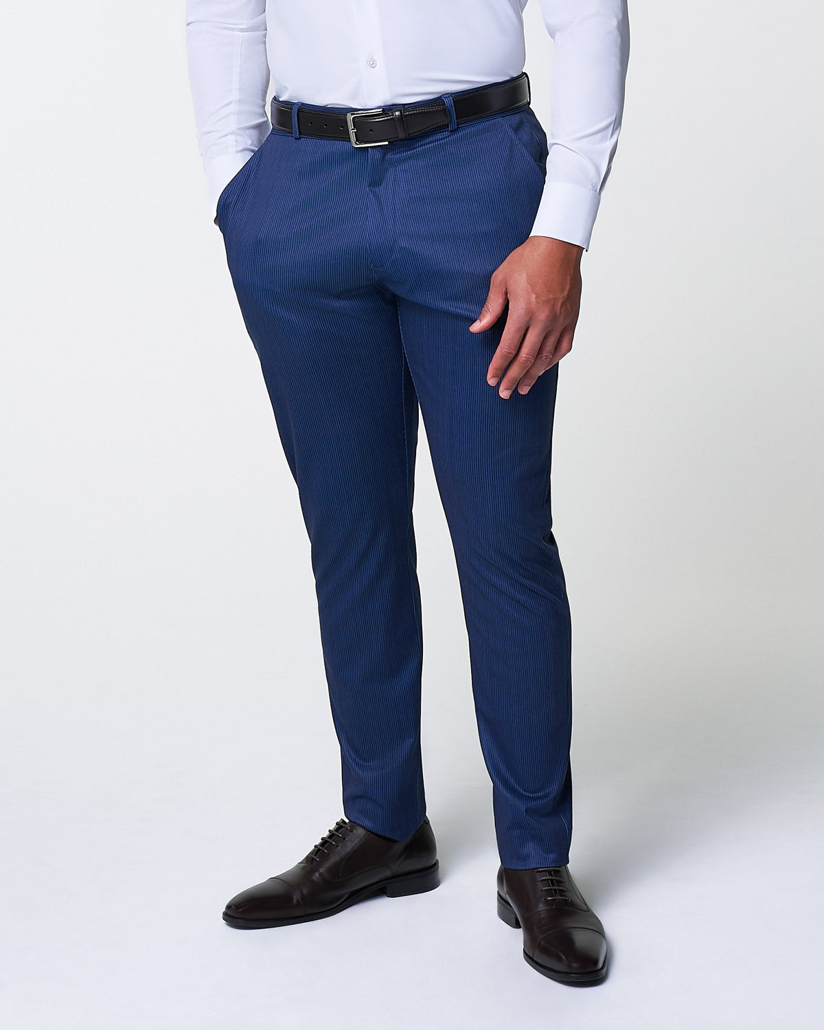 State & Liberty - Athletic Fit Stretch Suit Pants - Navy & White Stripe
