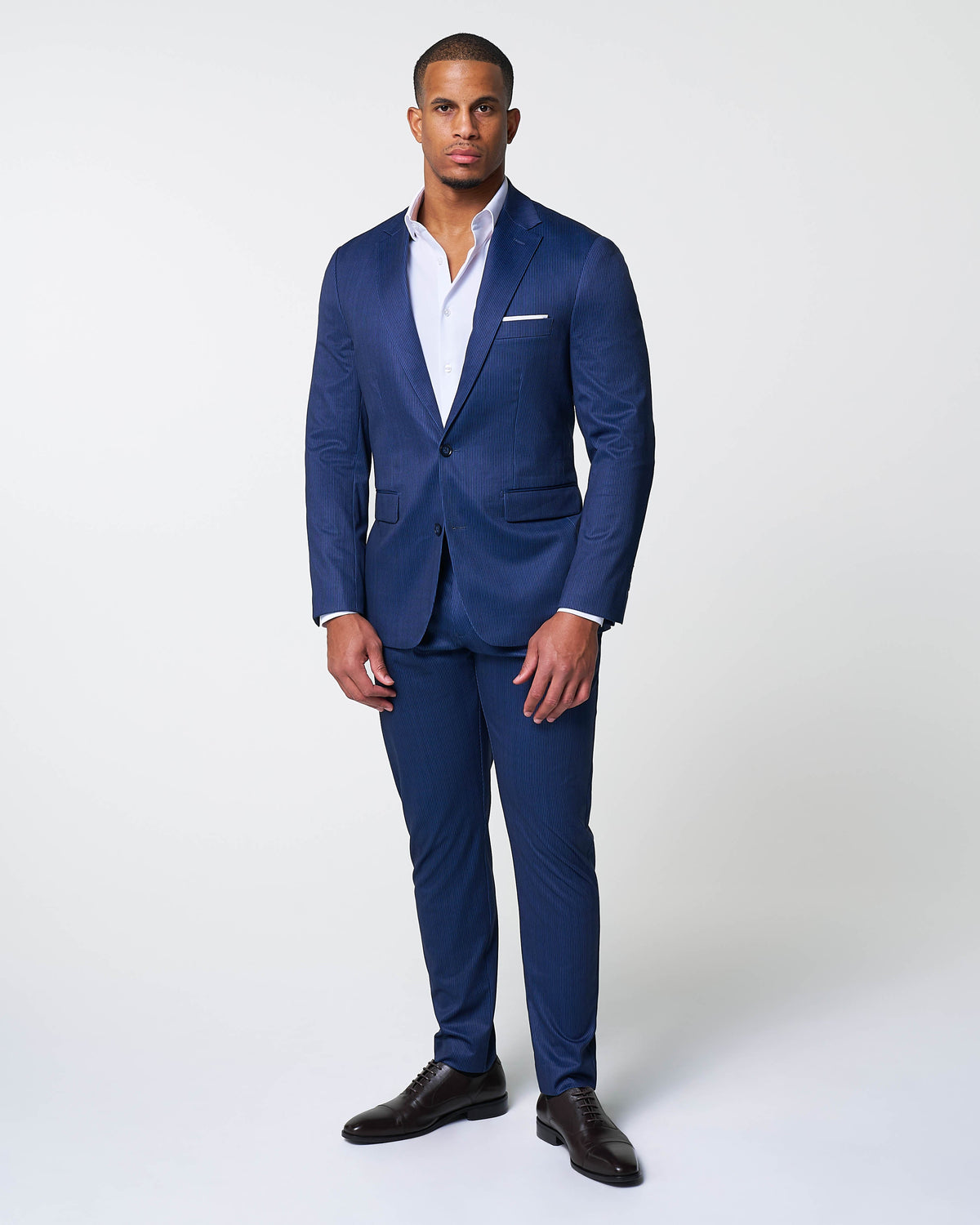 State & Liberty - Athletic Fit Stretch Suit Pants - Navy & White Stripe