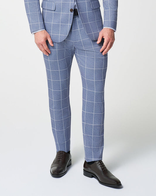 State & Liberty - Athletic Fit Stretch Suit Pants - Textured Light Blue with White Windo