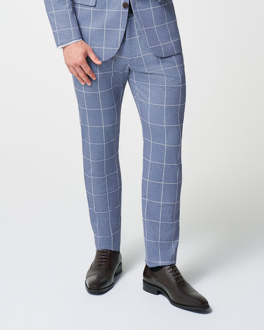 State & Liberty - Athletic Fit Stretch Suit Pants - Textured Light Blue with White Windo
