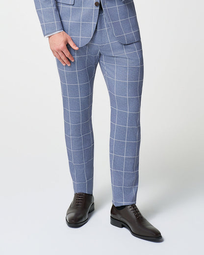 State & Liberty - Athletic Fit Stretch Suit Pants - Textured Light Blue with White Windo