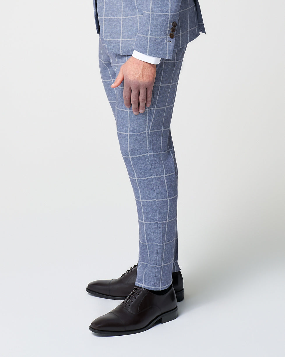 State & Liberty - Athletic Fit Stretch Suit Pants - Textured Light Blue with White Windo
