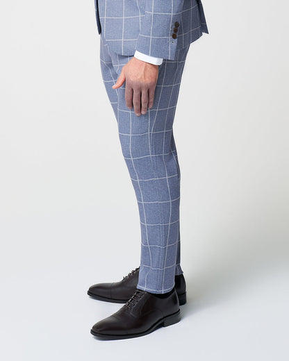 State & Liberty - Athletic Fit Stretch Suit Pants - Textured Light Blue with White Windo