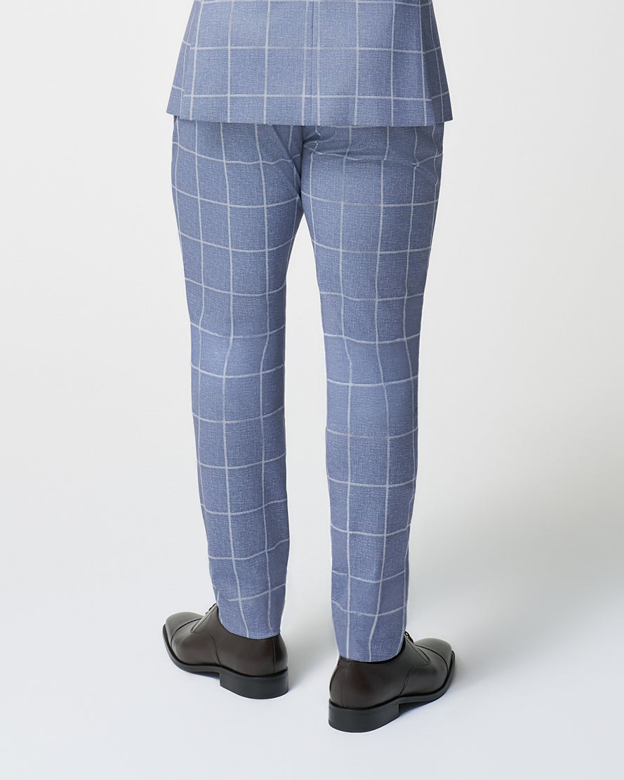 State & Liberty - Athletic Fit Stretch Suit Pants - Textured Light Blue with White Windo
