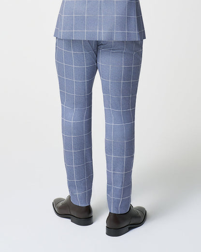 State & Liberty - Athletic Fit Stretch Suit Pants - Textured Light Blue with White Windo