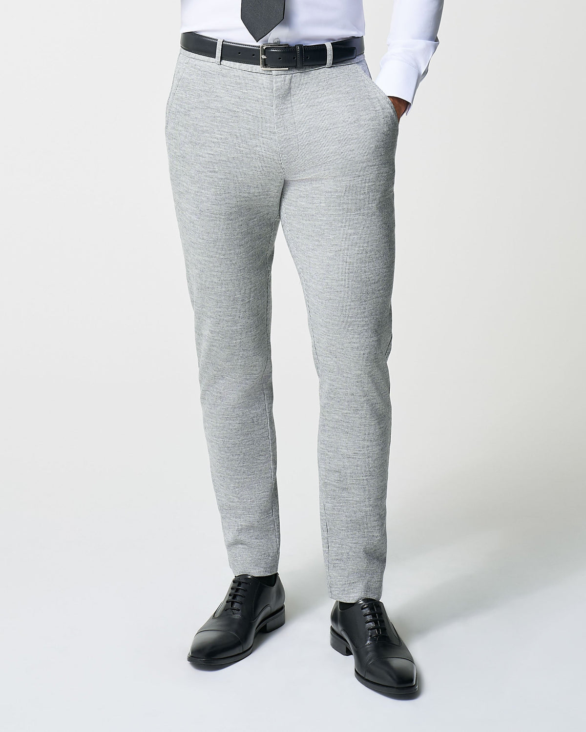 State & Liberty - Athletic Fit Stretch Wool Suit Pants - Light Grey with White Mini Stri