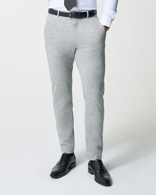 State & Liberty - Athletic Fit Stretch Wool Suit Pants - Light Grey with White Mini Stri