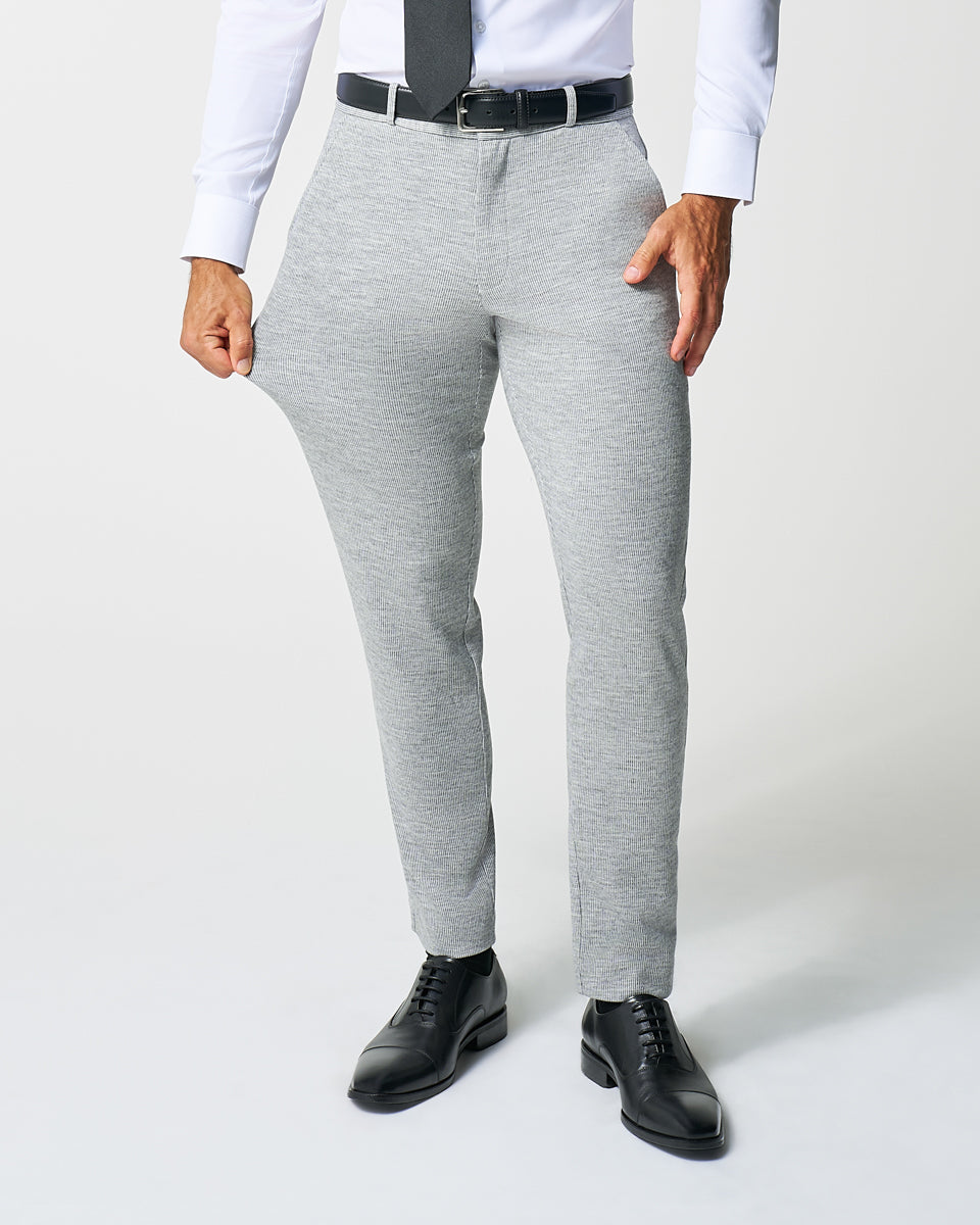 State & Liberty - Athletic Fit Stretch Wool Suit Pants - Light Grey with White Mini Stri