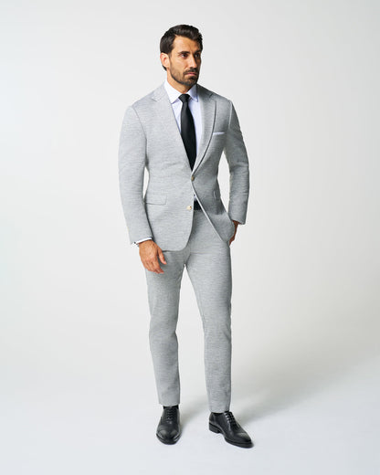 State & Liberty - Athletic Fit Stretch Wool Suit Pants - Light Grey with White Mini Stri