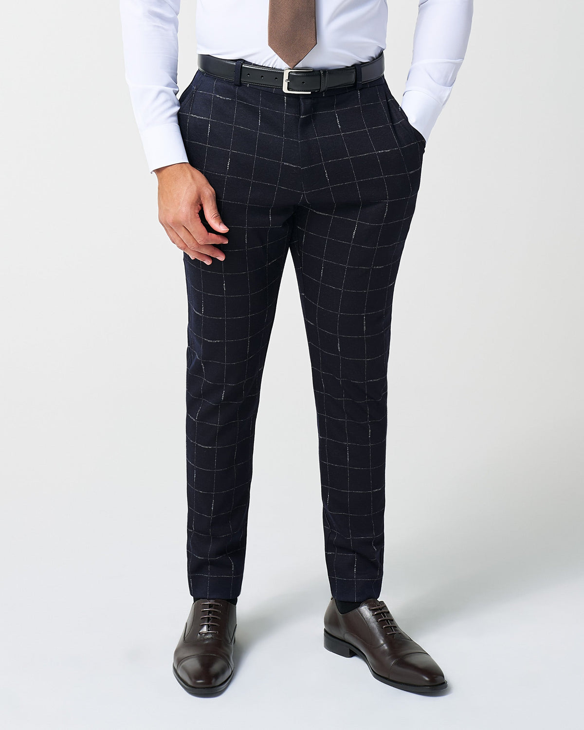 State & Liberty - Athletic Fit Stretch Wool Suit Pants - Midnight Navy & Chalk Windowpan