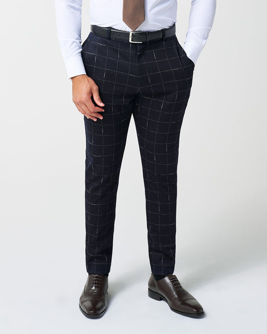 State & Liberty - Athletic Fit Stretch Wool Suit Pants - Midnight Navy & Chalk Windowpan