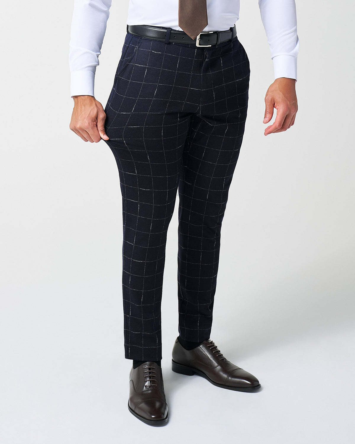 State & Liberty - Athletic Fit Stretch Wool Suit Pants - Midnight Navy & Chalk Windowpan