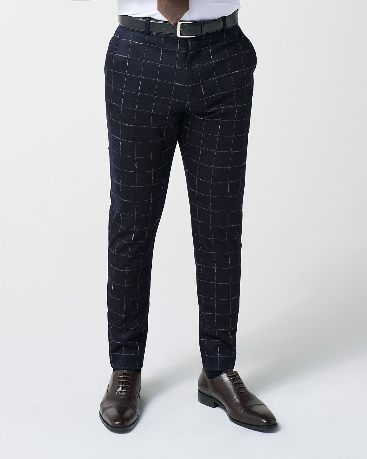 State & Liberty - Athletic Fit Stretch Wool Suit Pants - Midnight Navy & Chalk Windowpan
