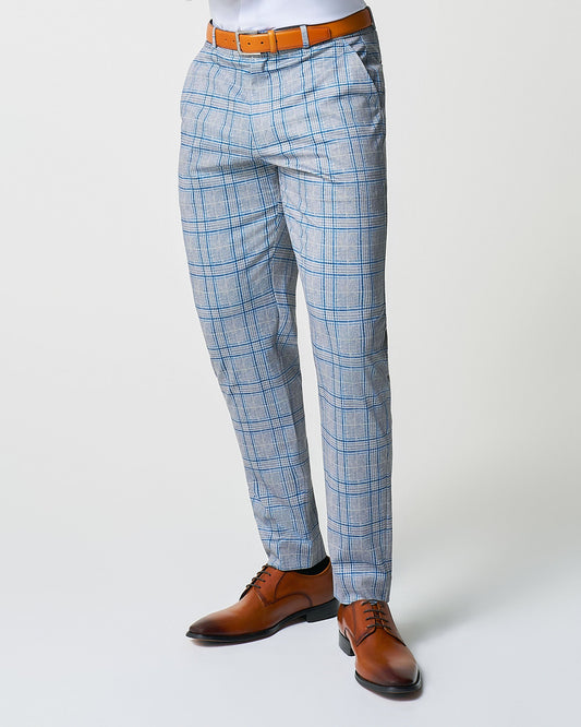 State & Liberty - Athletic Fit Stretch Suit Pants - Grey & Royal Blue Plaid