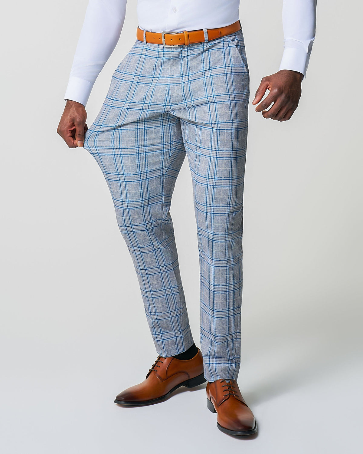 State & Liberty - Athletic Fit Stretch Suit Pants - Grey & Royal Blue Plaid