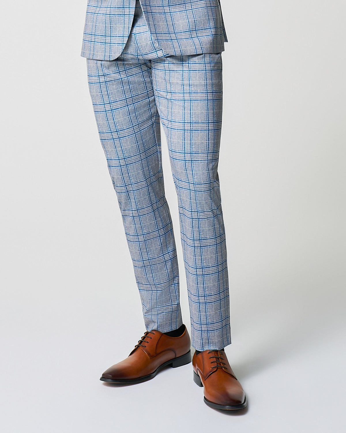 State & Liberty - Athletic Fit Stretch Suit Pants - Grey & Royal Blue Plaid