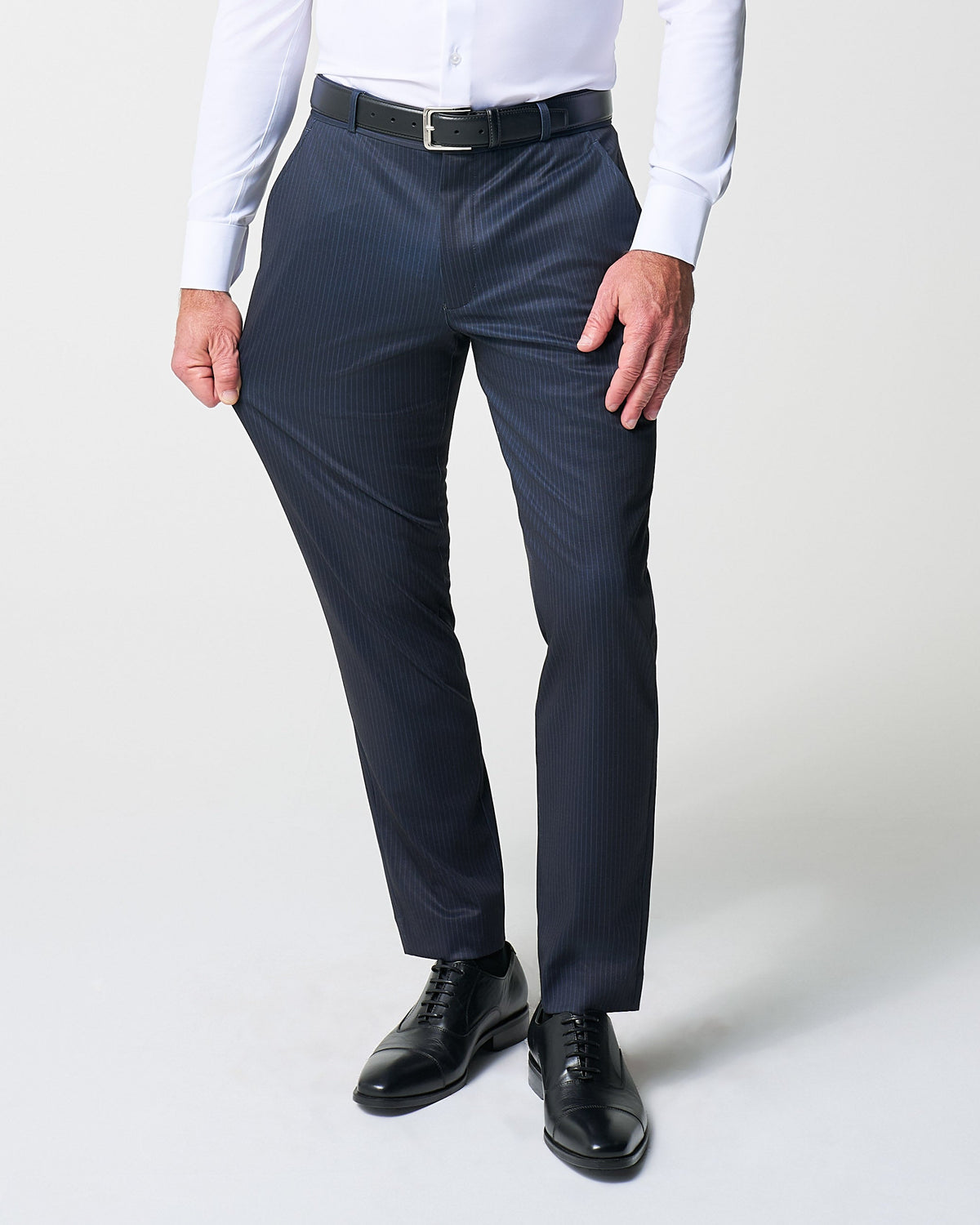 State & Liberty - Athletic Fit Stretch Suit Pants - Knit Blue Chalk Stripe