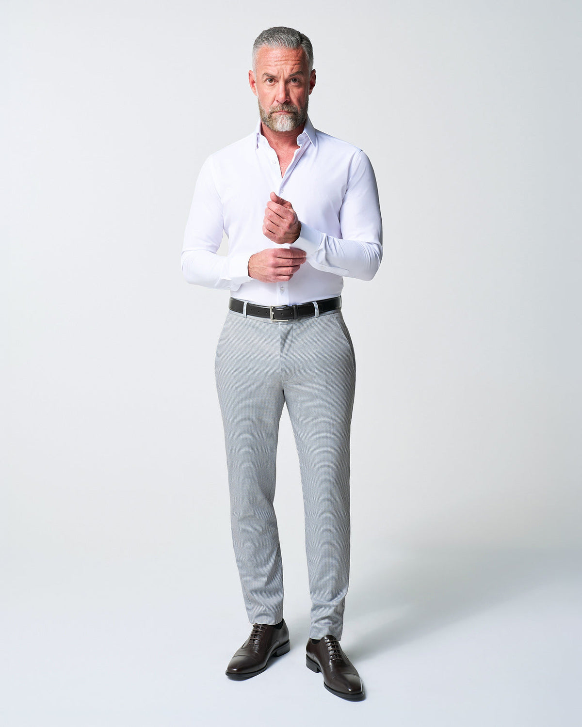 State & Liberty - Athletic Fit Stretch Suit Pants - Grey Houndstooth Microcheck