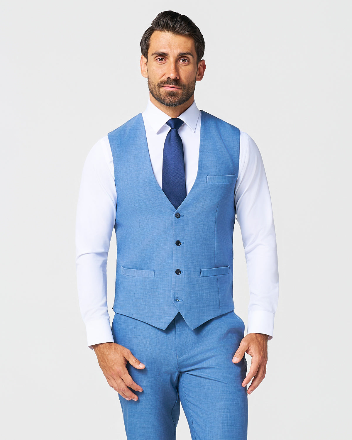 State & Liberty - Athletic Fit Stretch Suit Vest - Heathered Light Blue