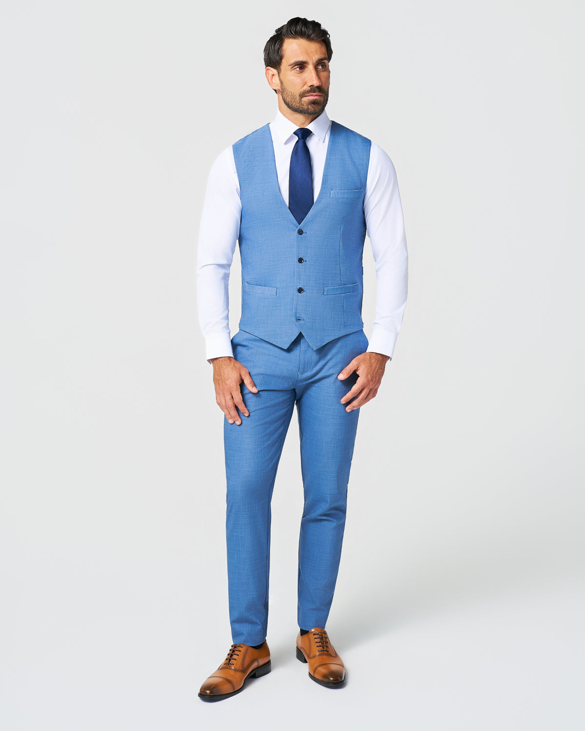 State & Liberty - Athletic Fit Stretch Suit Vest - Heathered Light Blue