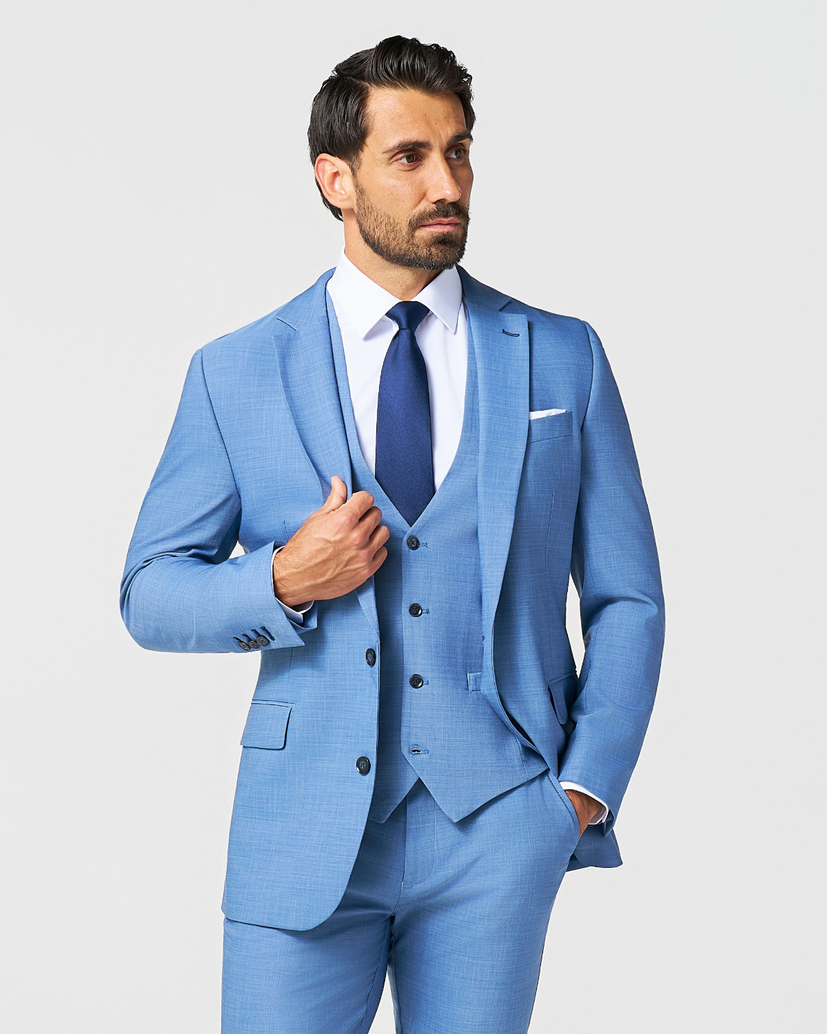 State & Liberty - Athletic Fit Stretch Suit Vest - Heathered Light Blue