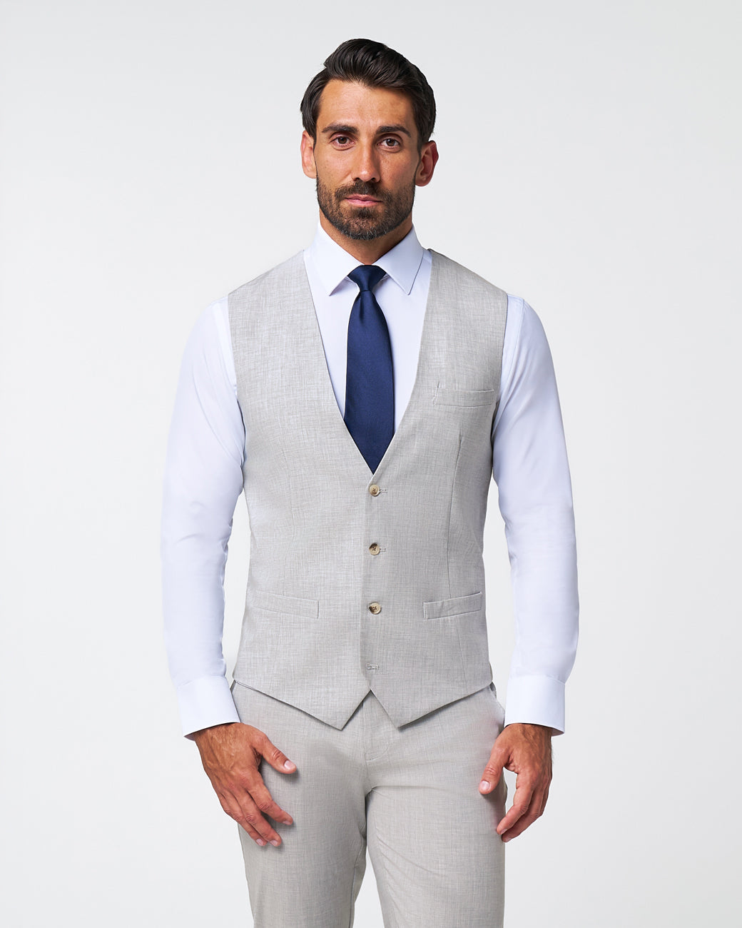 State & Liberty - Athletic Fit Stretch Suit Vest - Lightweight Heathered Light Grey