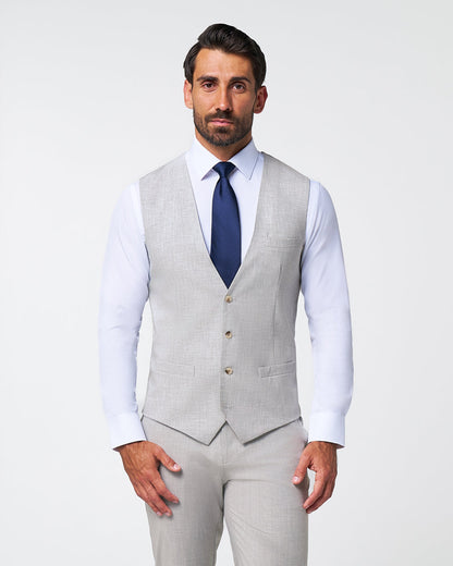 State & Liberty - Athletic Fit Stretch Suit Vest - Lightweight Heathered Light Grey